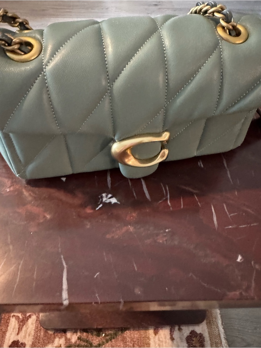 Coach Quilted Sage Green Chain Shoulder Bag with Gold Hardware